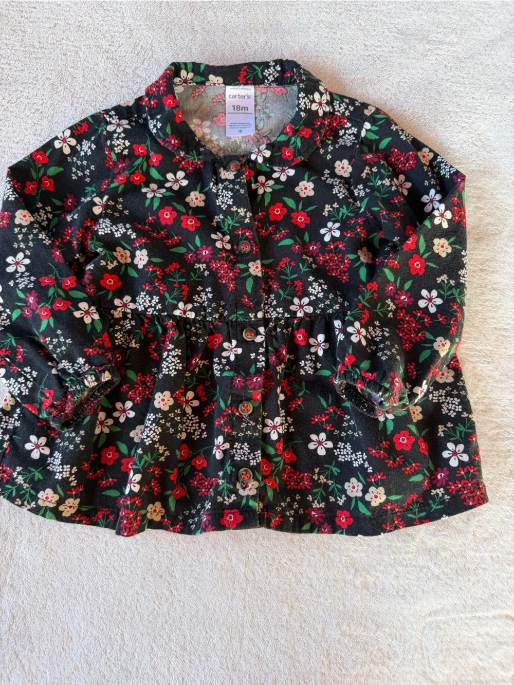 Carter's Black Floral Button-Front Top with Red and White Blooms Size 18M